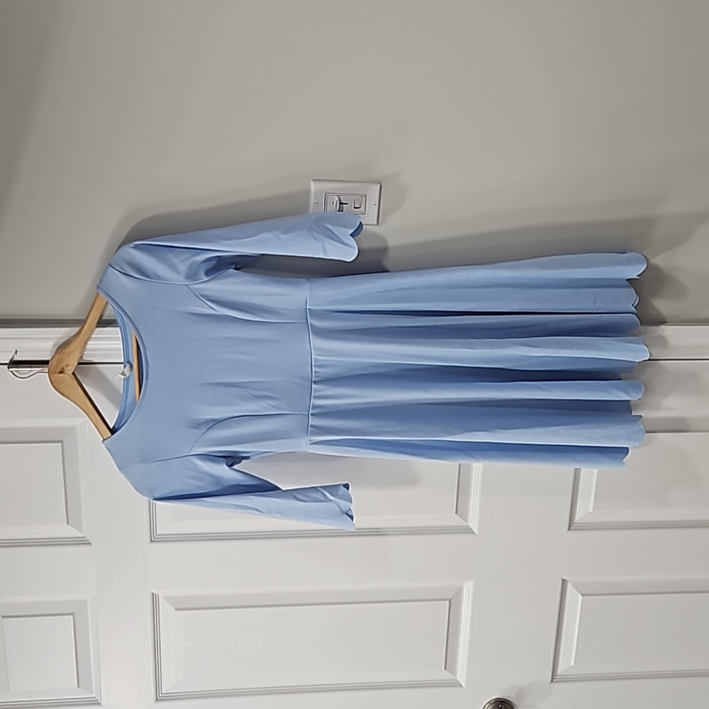 PinkBlush light blue Solid Scalloped Hem Maternity Dress